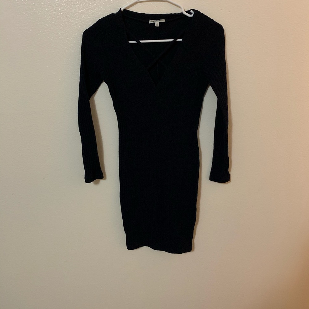 Navy blue ribbed body con dress
